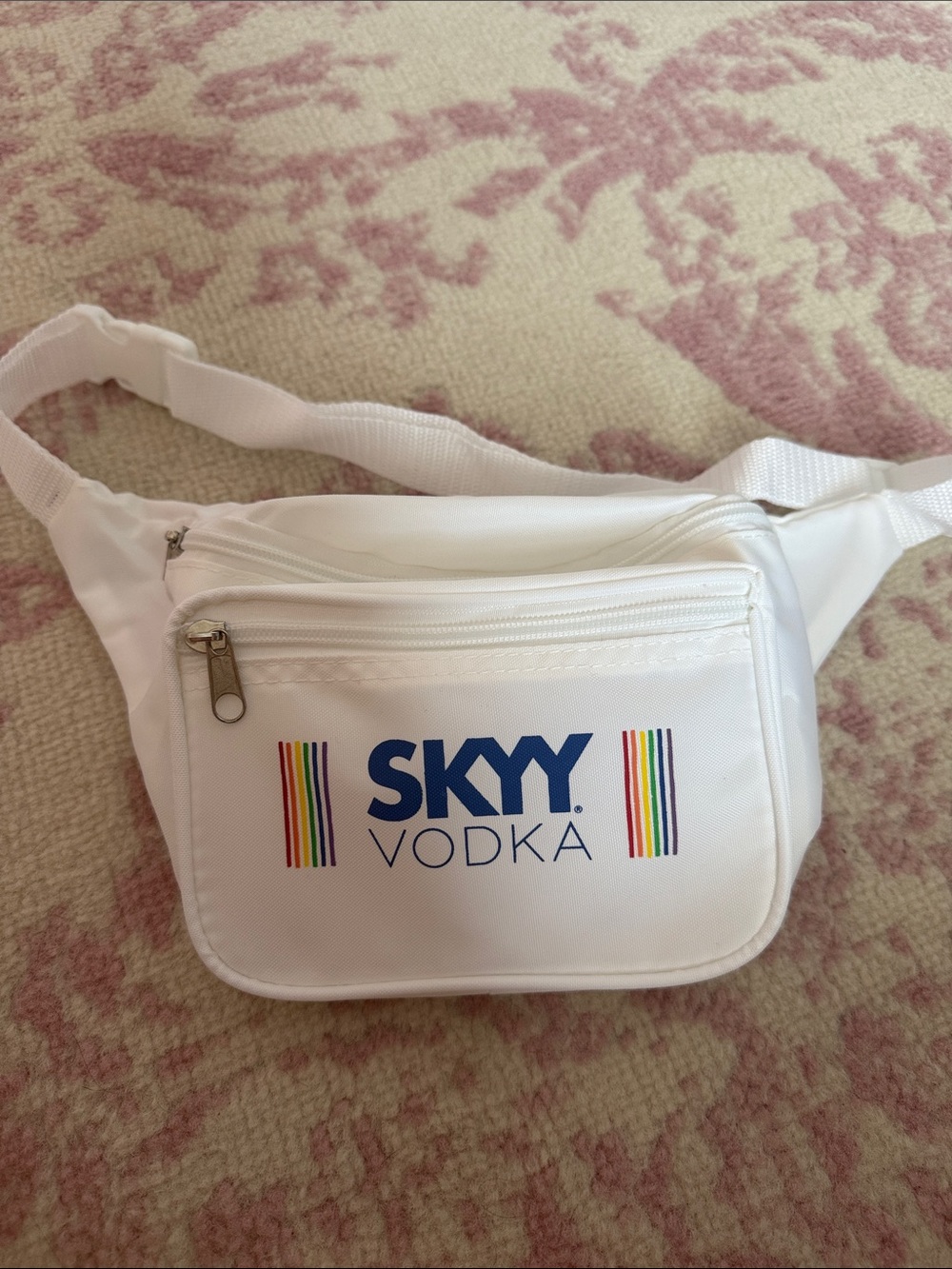 Skyy Vodka White Belt Bag — Casual Hands-Free Fanny Pack
